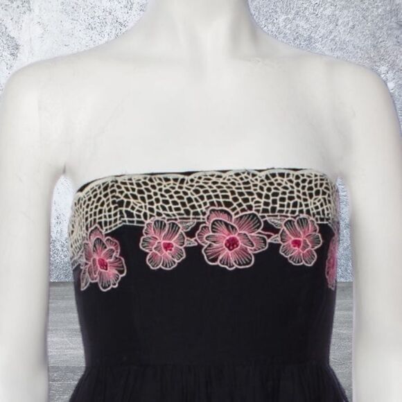 Anthropology Tibi Embroidered Floral Silk Strapless Dress - Picture 2 of 4